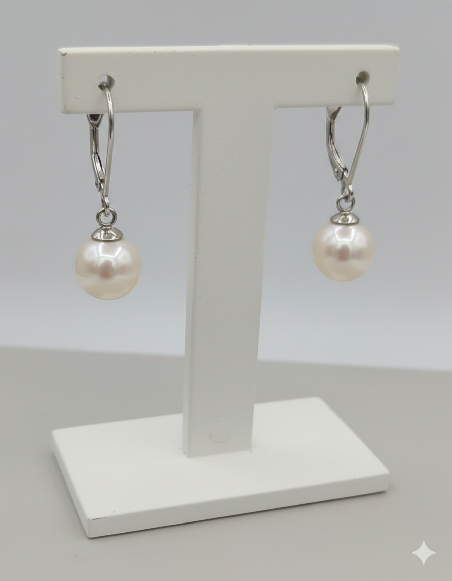 14kw 8.5-9mm Pearl Lever Back Dangle Earrings
