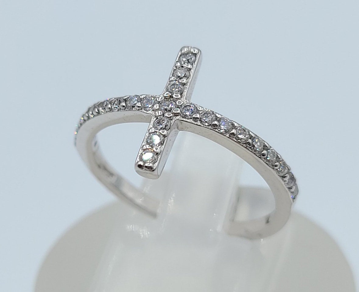 Sterling Silver Cubic Zirconia Cross Ring