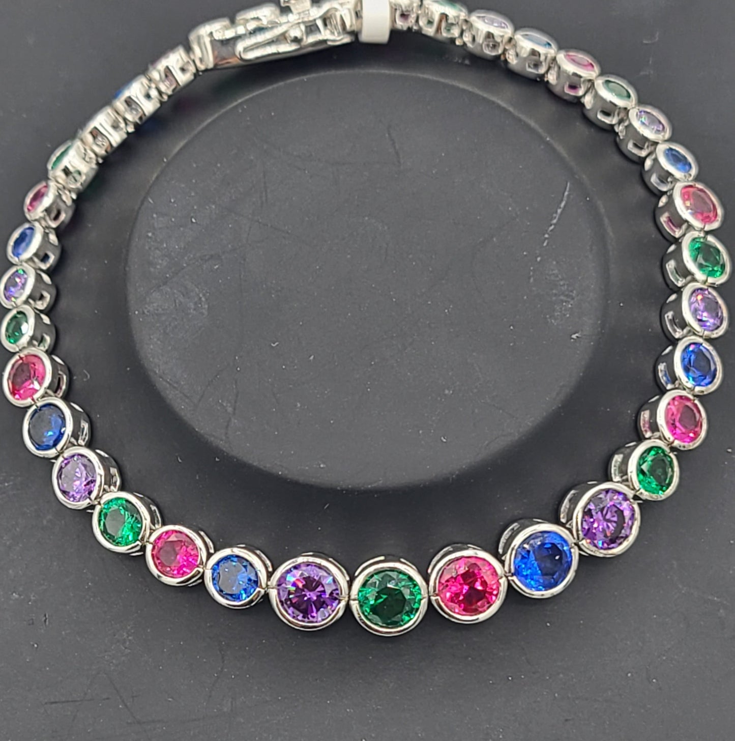 Rhodium Sterling Silver Bracelet with Mix Color