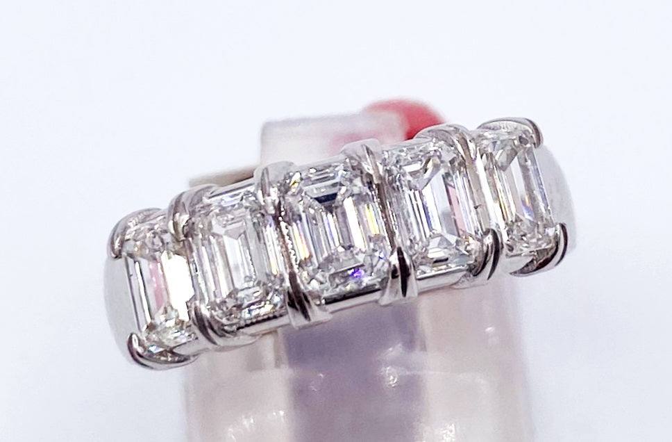 14k White Lab Diamond Emerald cut Band 1.90cttw