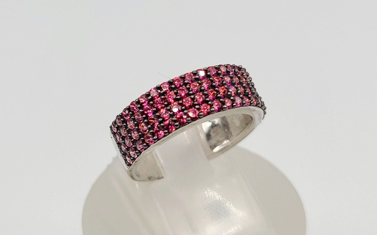 Silver 925 4 rows Dark Pink Stone Band