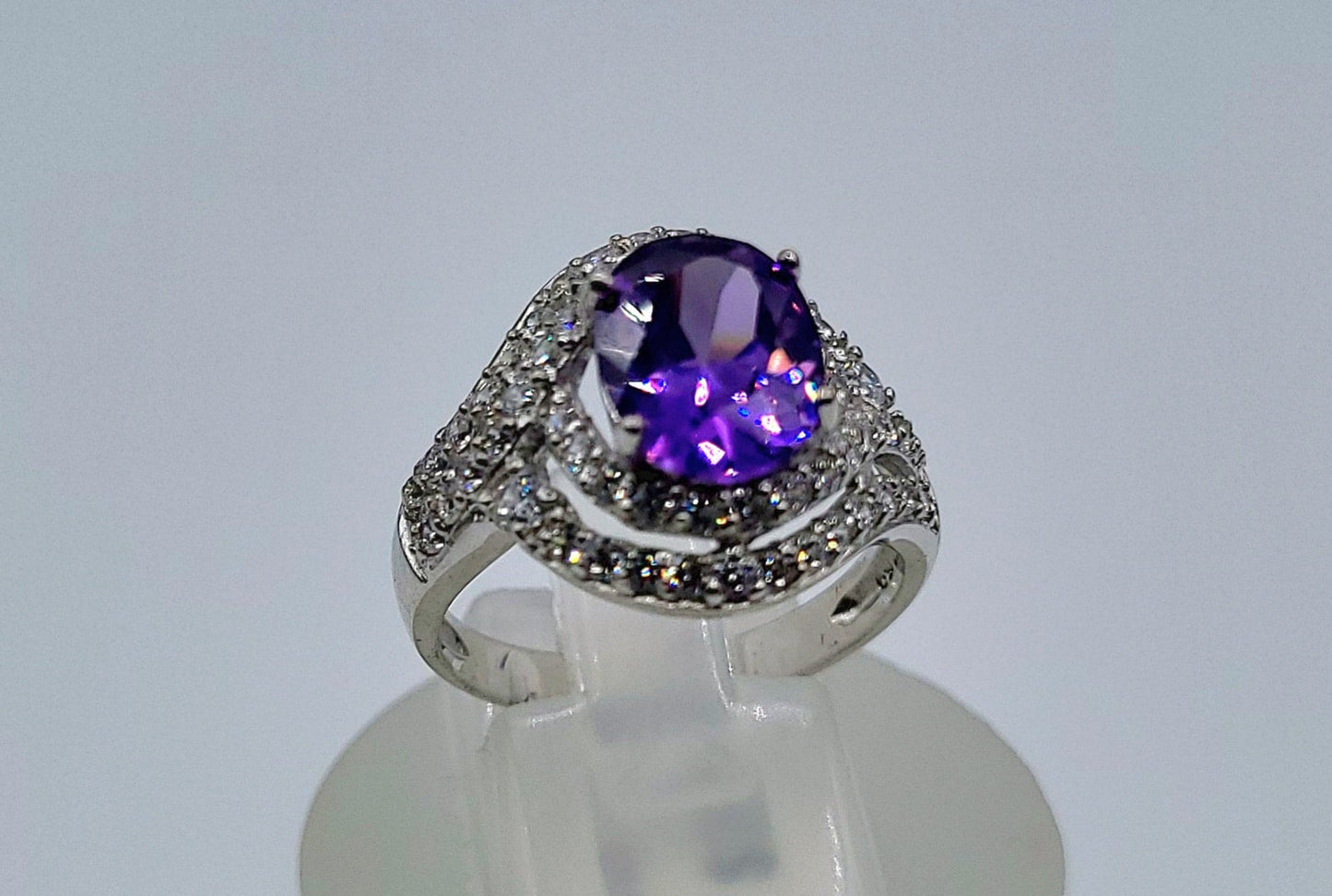 Sterling Silver Cubic Zirconia and Amethyst Stone Ring