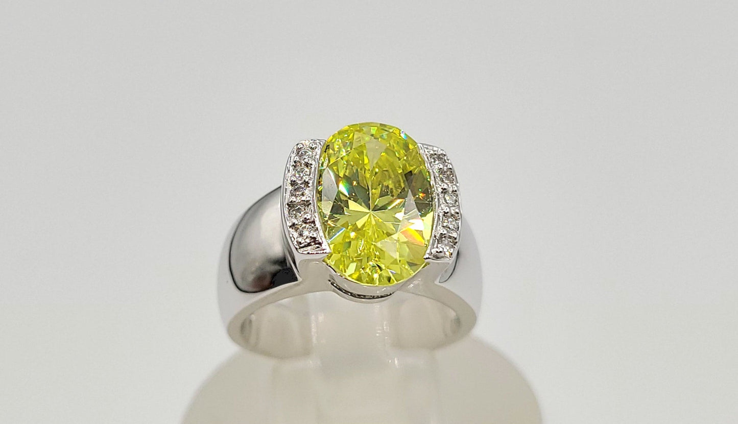 Silver 925 Oval Lemon color Stone Ring