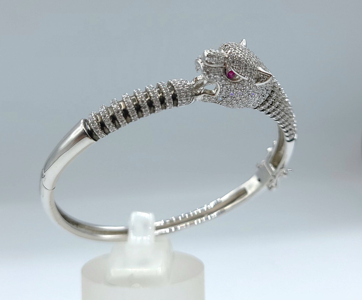 Rhodium Sterling Silver Bangle with Couger Cubic Zirconia