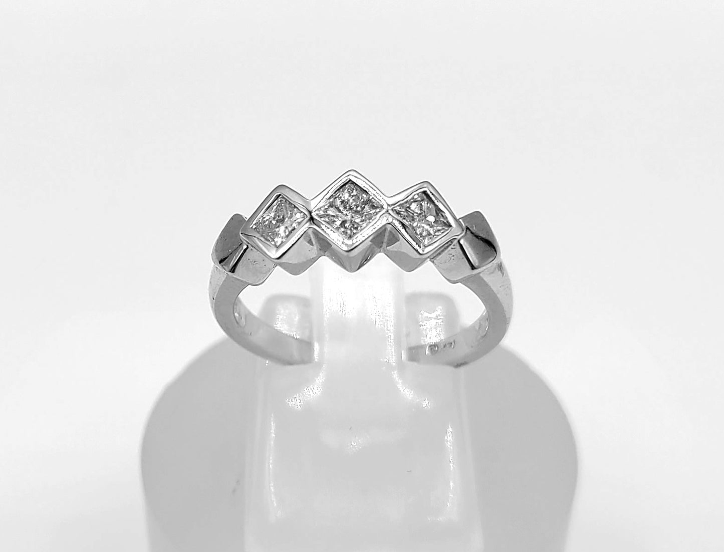 14k White Gold 3 Princess cut Diamonds = .55cttw Band