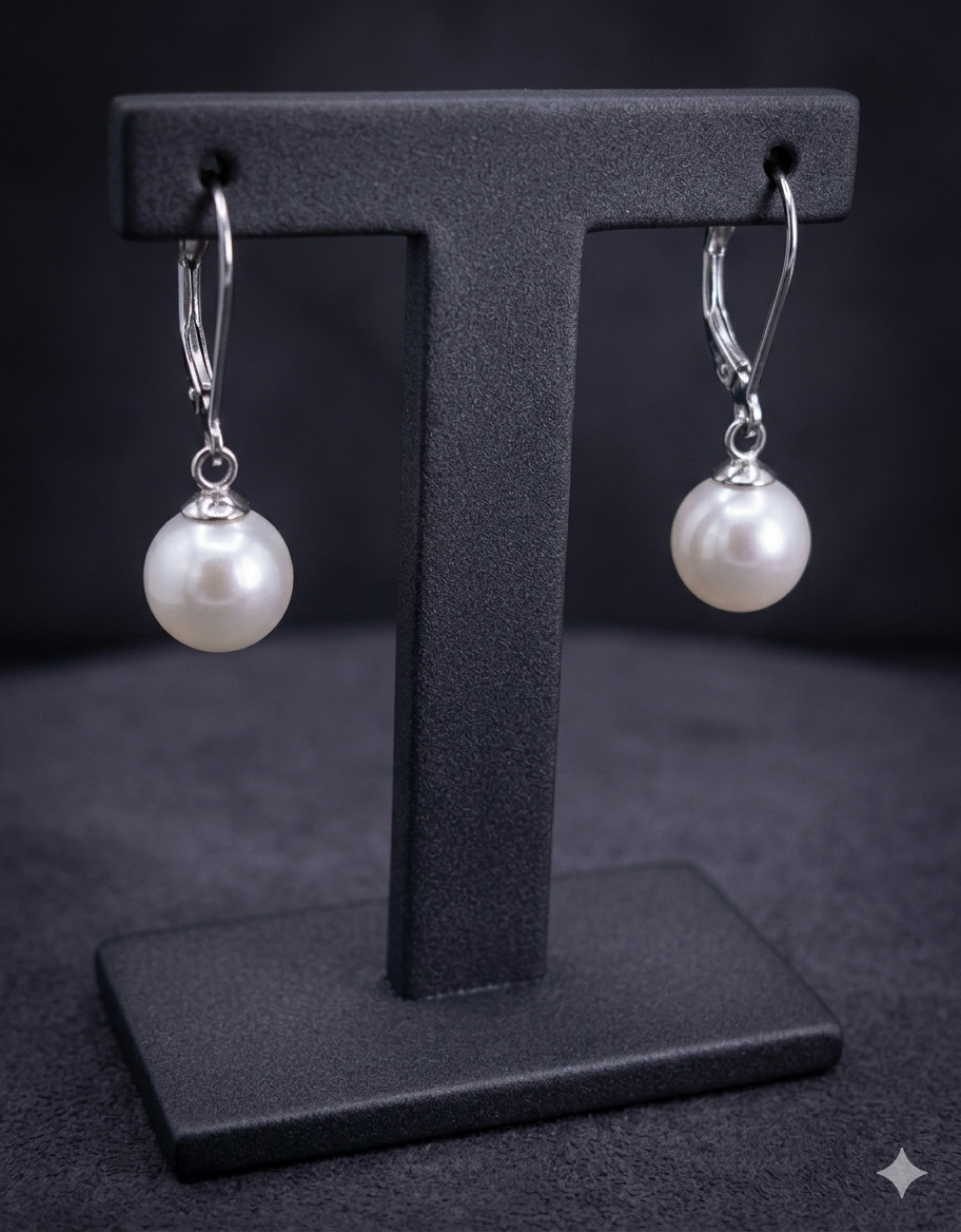 14kw 8.5-9mm Pearl Lever Back Dangle Earrings