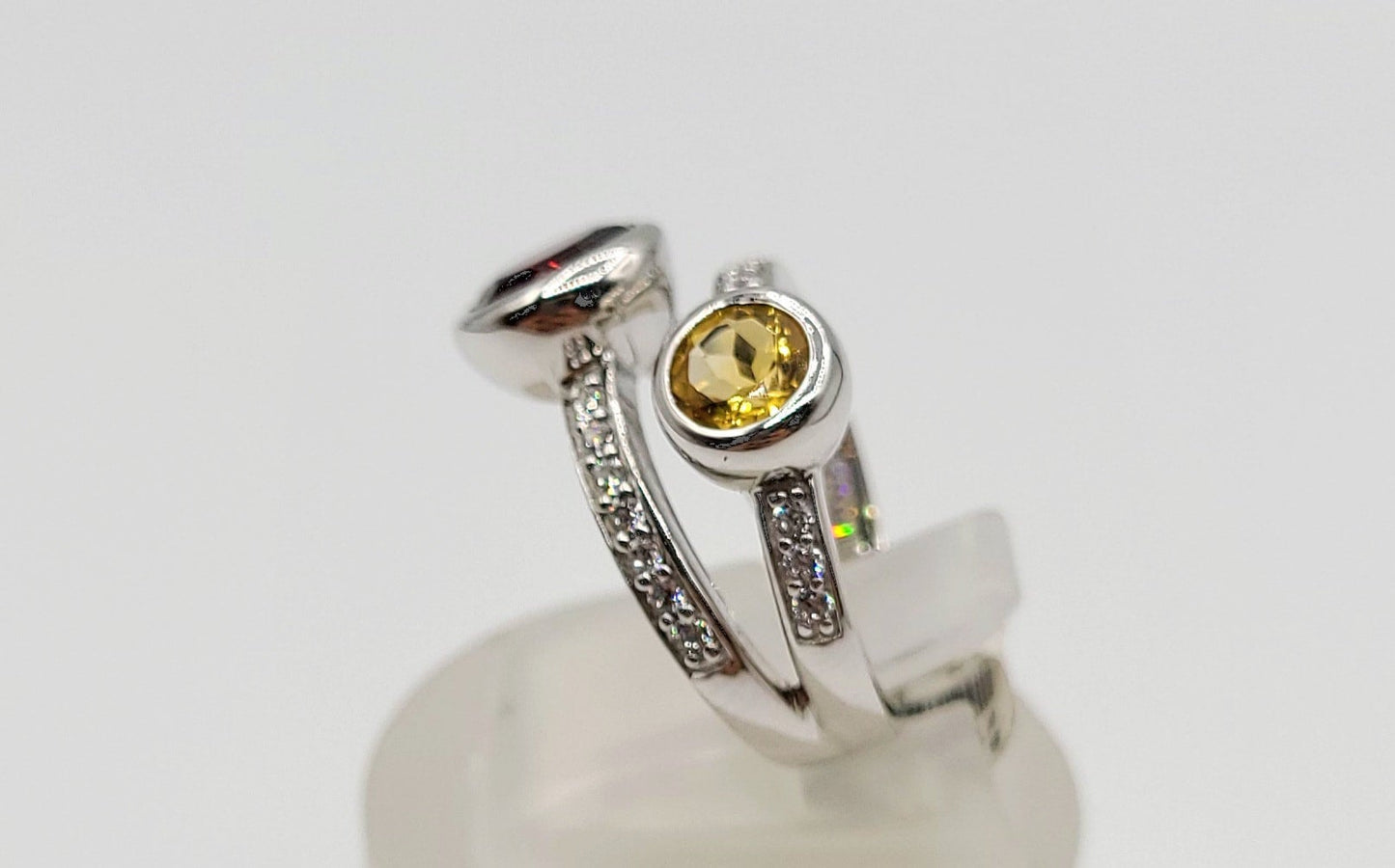 Silver 925 Genuine Garnet and Citrine Stone Ring