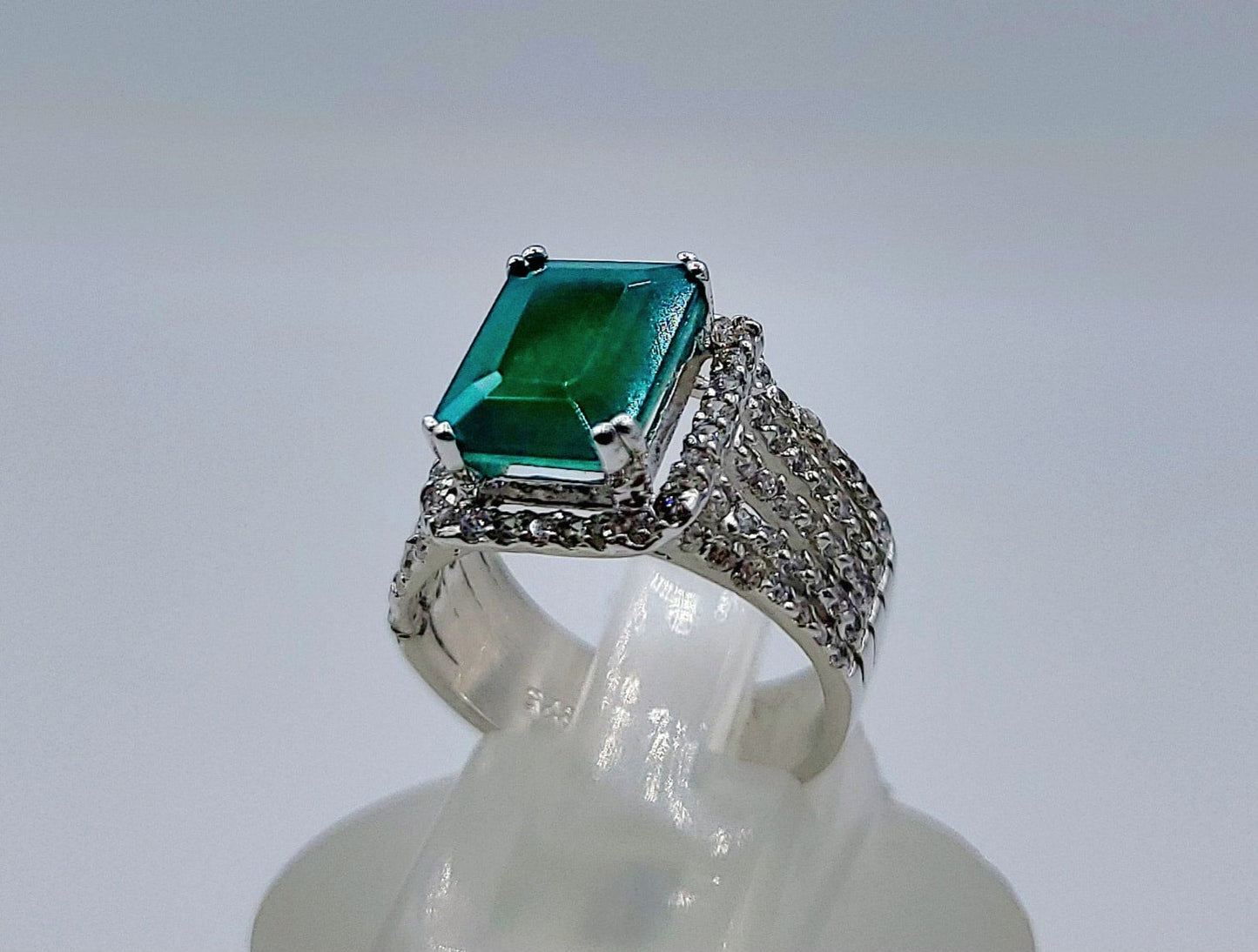 Sterling Silver Cubic Zirconia & Green Stone Ring