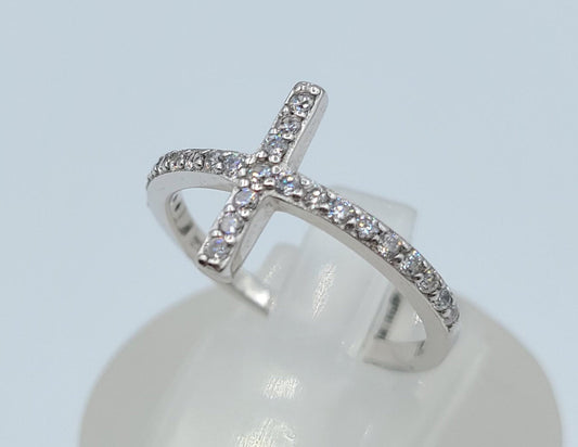 Sterling Silver Cubic Zirconia Cross  Ring
