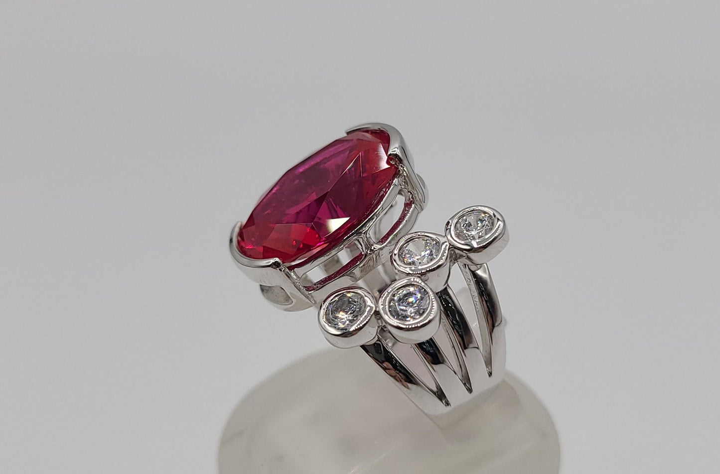 Silver 925 Dark Pink and  Cubic Zirconia Ring