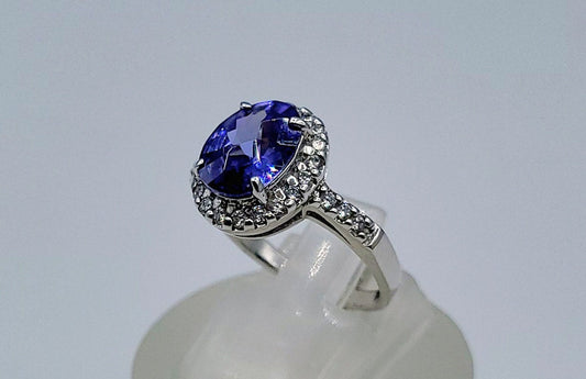 Sterling Silver  Cubic Zirconia and Synthetic Tanzanite Ring
