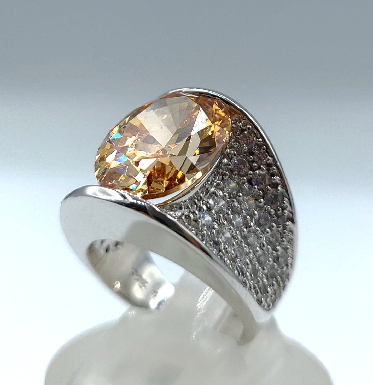 Sterling Silver Champagne Color Stone Ring