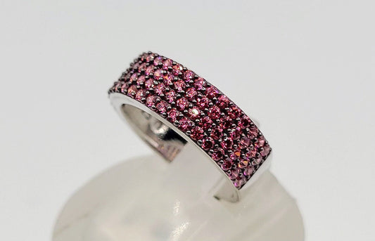 Silver 925 4 rows Dark Pink Stone Band