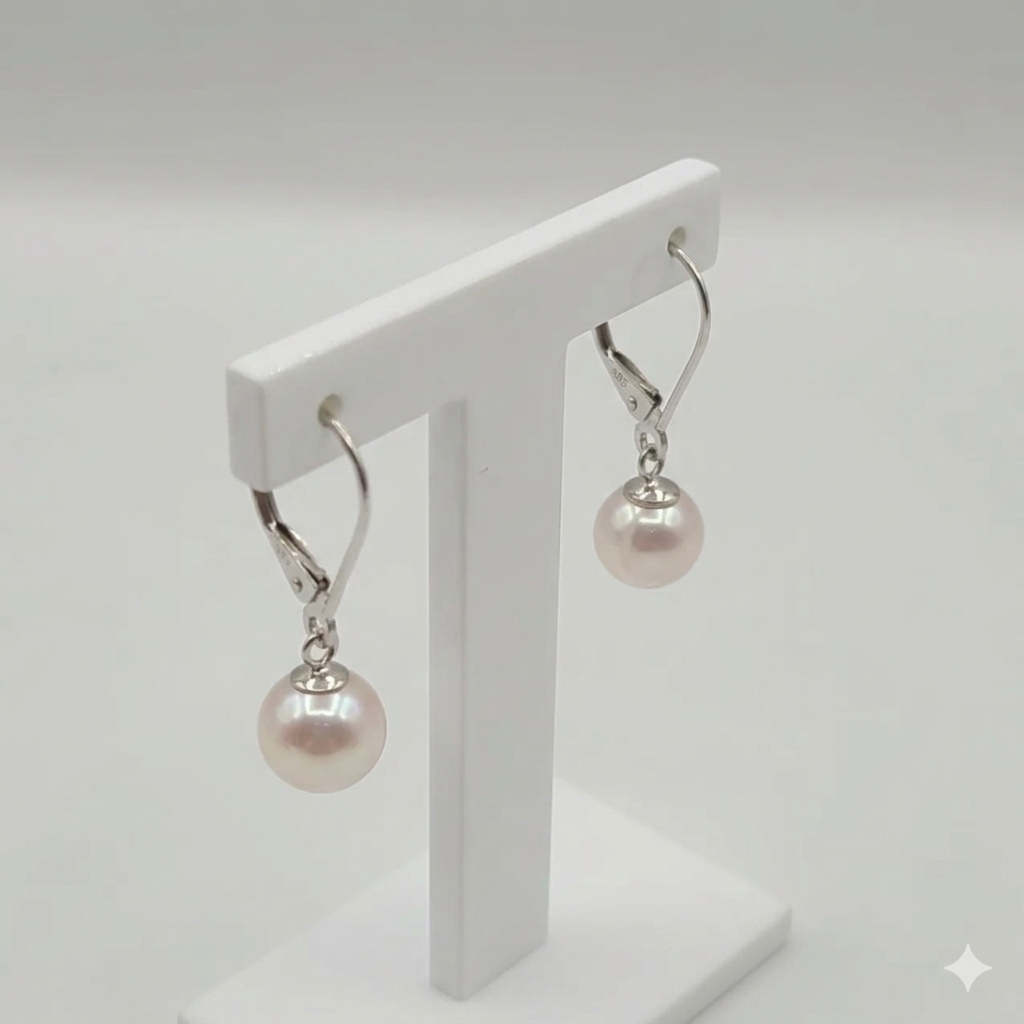 14kw 7.5-8mm Pearl Lever Back Dangle Earrings