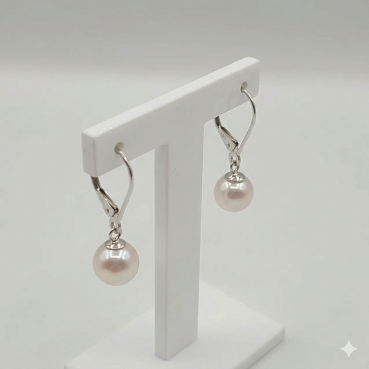 14kw 8.5-9mm Pearl Lever Back Dangle Earrings