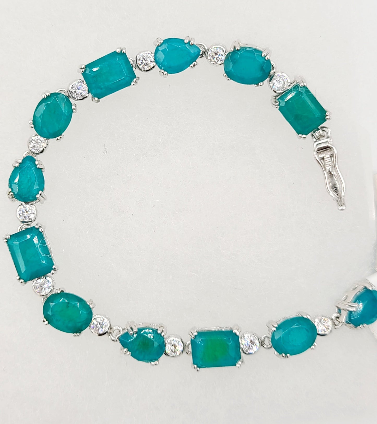 Rhodium Sterling Silver Bracelet with Synthetic Emerald