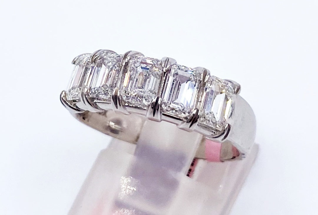 14k White Lab Diamond Emerald cut Band 1.90cttw