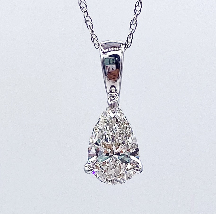 14k White Lab Diamond 1.06ct Pear Pendant
