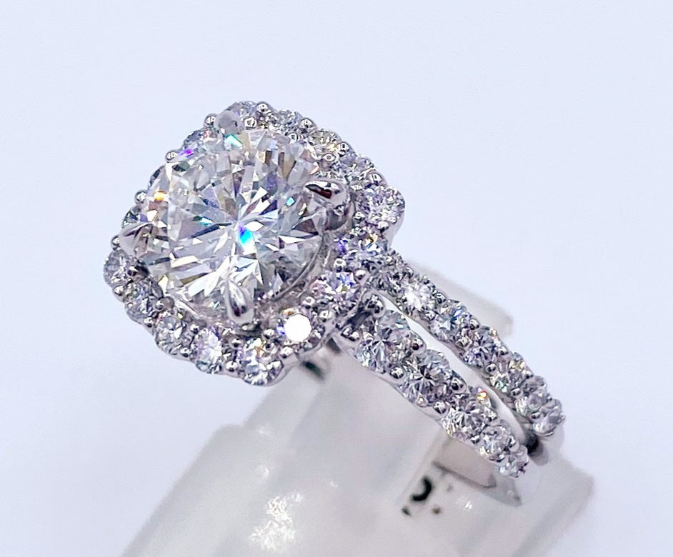 14k White Lab Diamond  3.29ctw Wedding Set