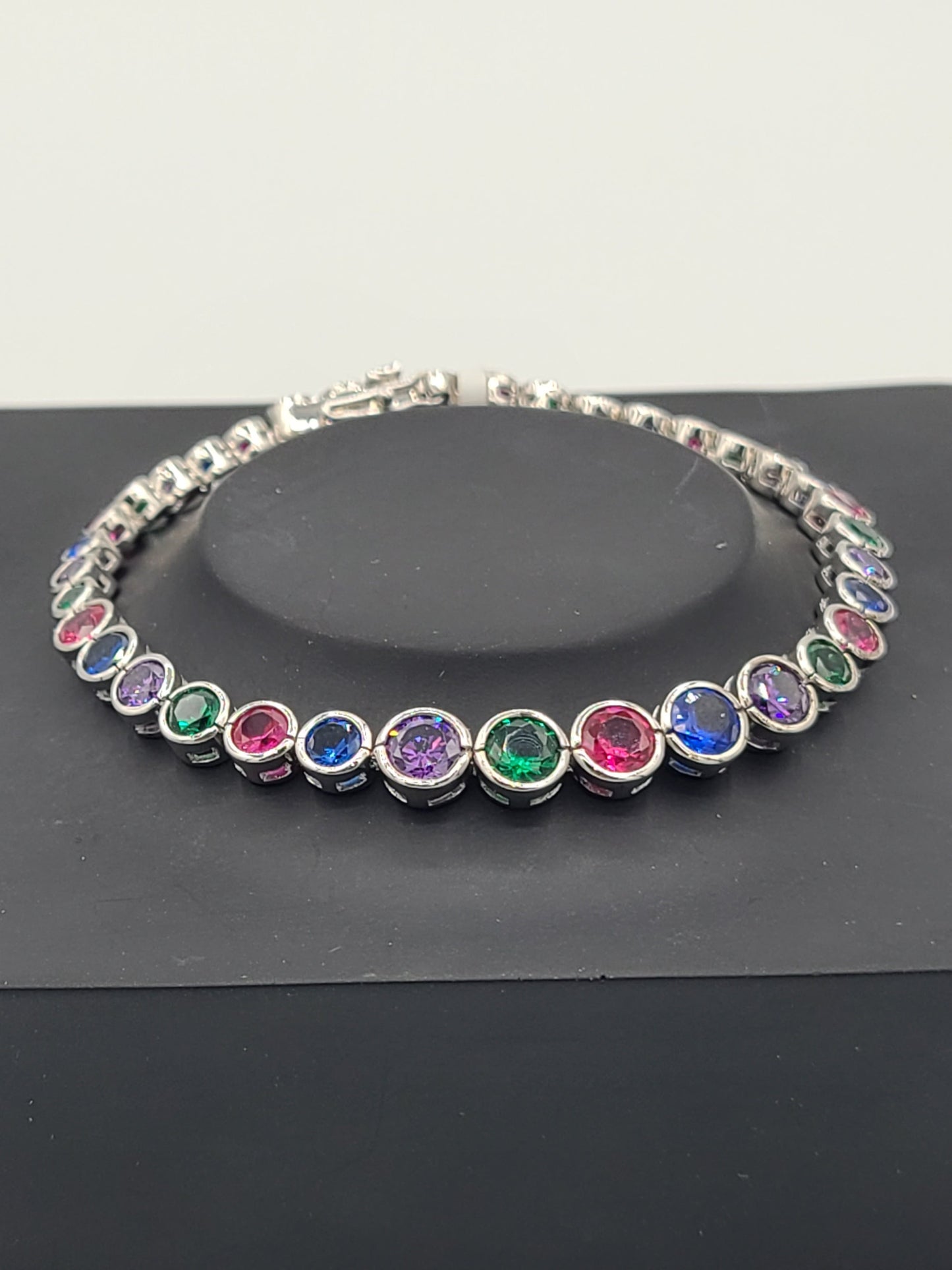 Rhodium Sterling Silver Bracelet with  Mix Color