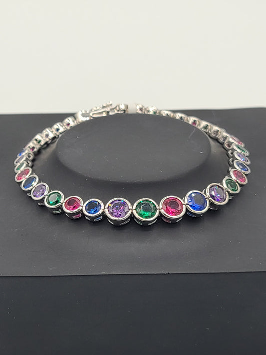 Rhodium Sterling Silver Bracelet with  Mix Color