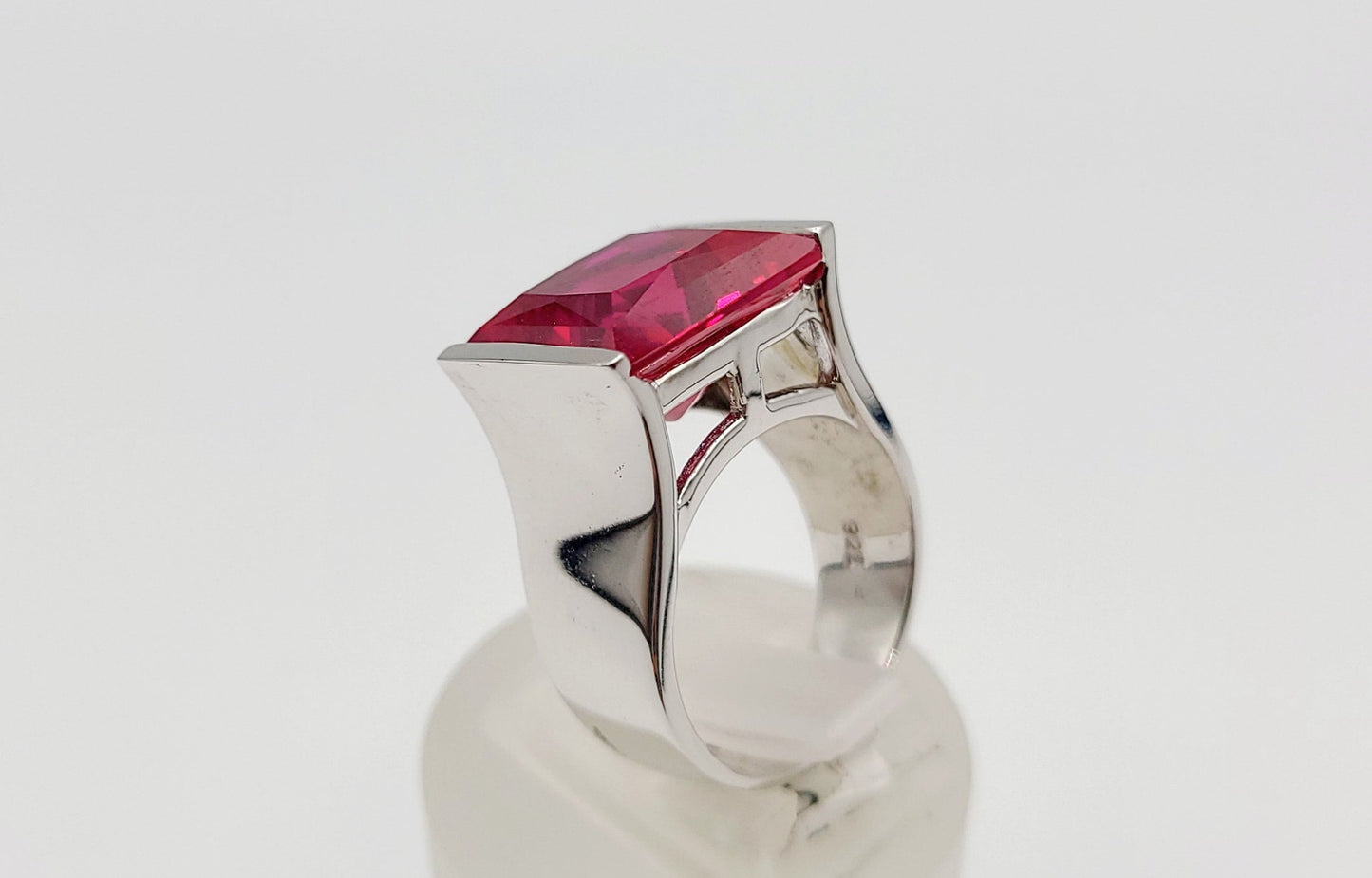 Silver 925 Synthetic square Ruby 14mm Ring