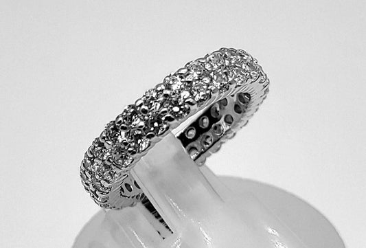 Silver 925 2 Rows Cubic Zirconia Eternity Ring, Size 6