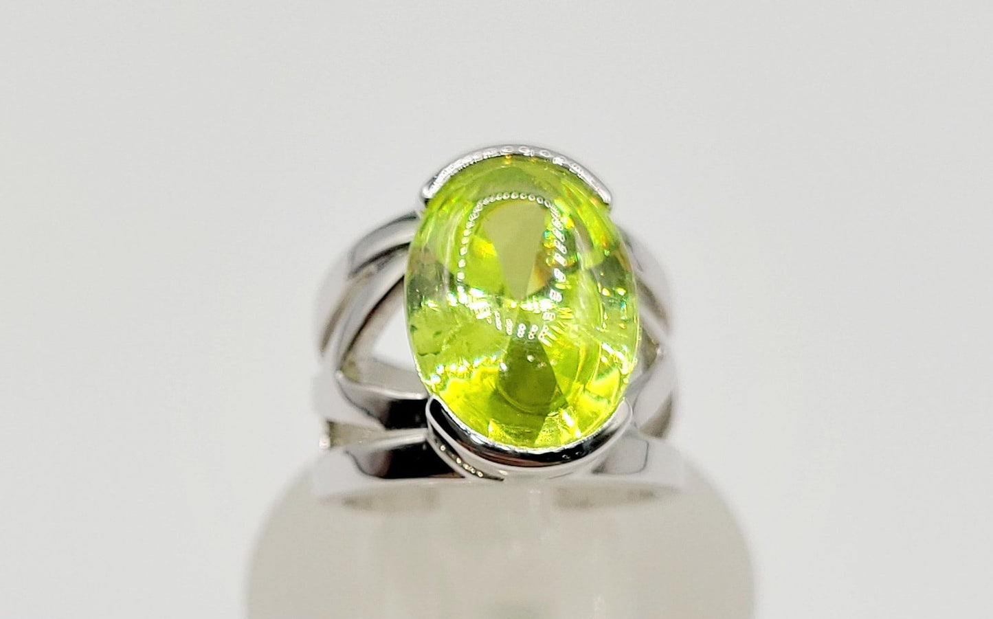 Silver 925 Oval Green Peridot Stone Ring