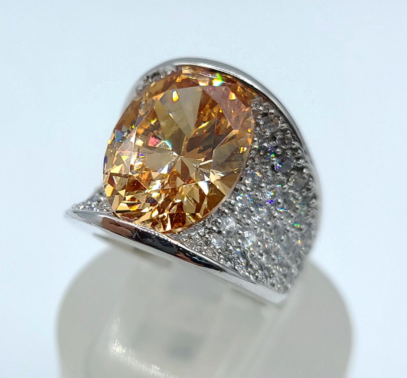 Sterling Silver Champagne Color Stone Ring