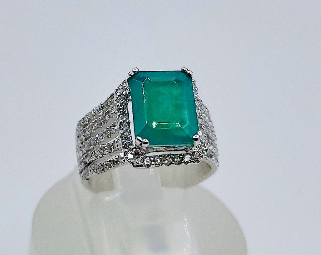 Sterling Silver Cubic Zirconia & Green Stone Ring
