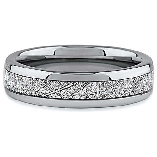 Tungsten Ring- 6mm Wide with Man-Made Meteorite Inlay