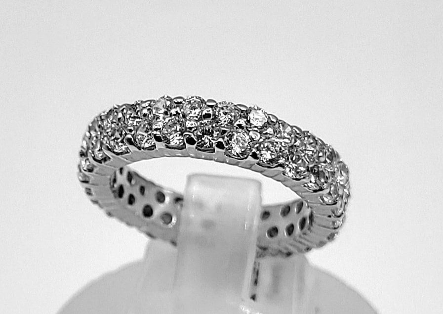 Silver 925 2 Rows Cubic Zirconia Eternity Ring, Size 6