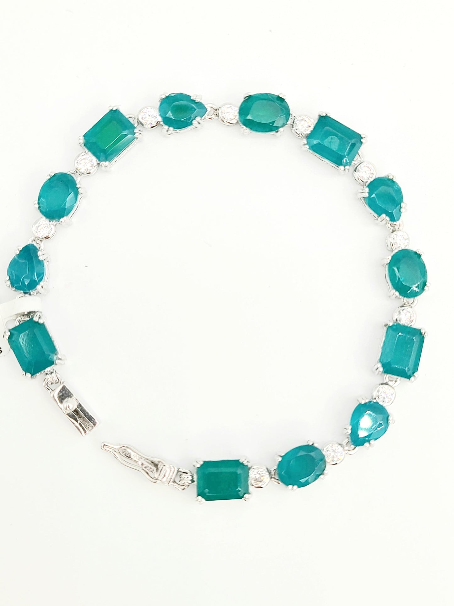 Rhodium Sterling Silver Bracelet with Synthetic Emerald