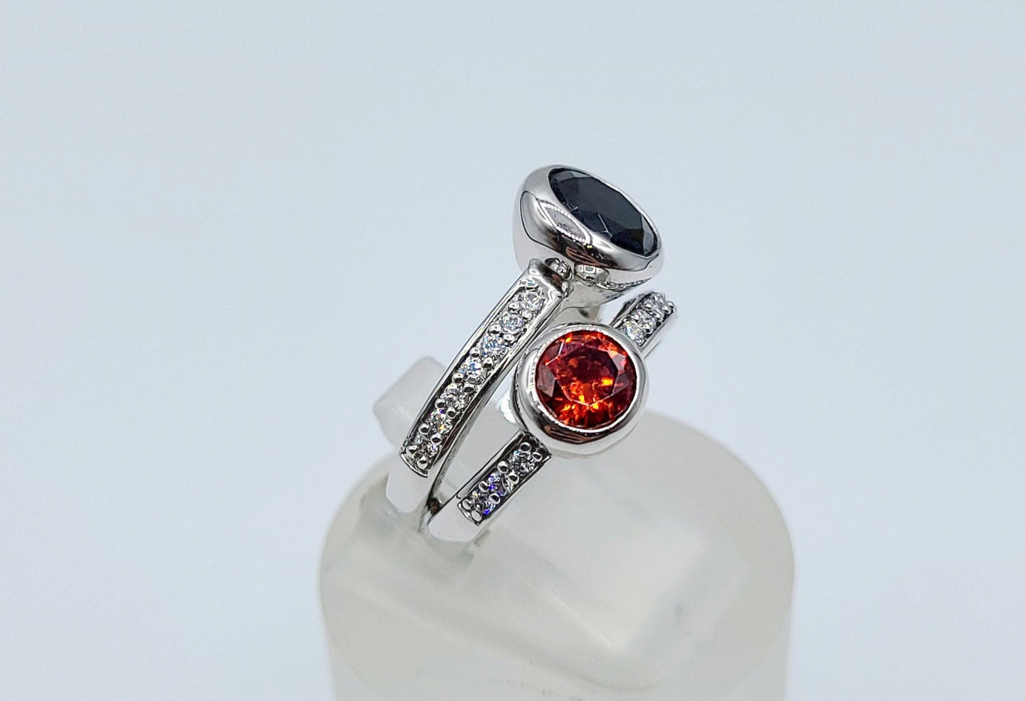 Silver Black and Orange Cubic Zirconia Ring
