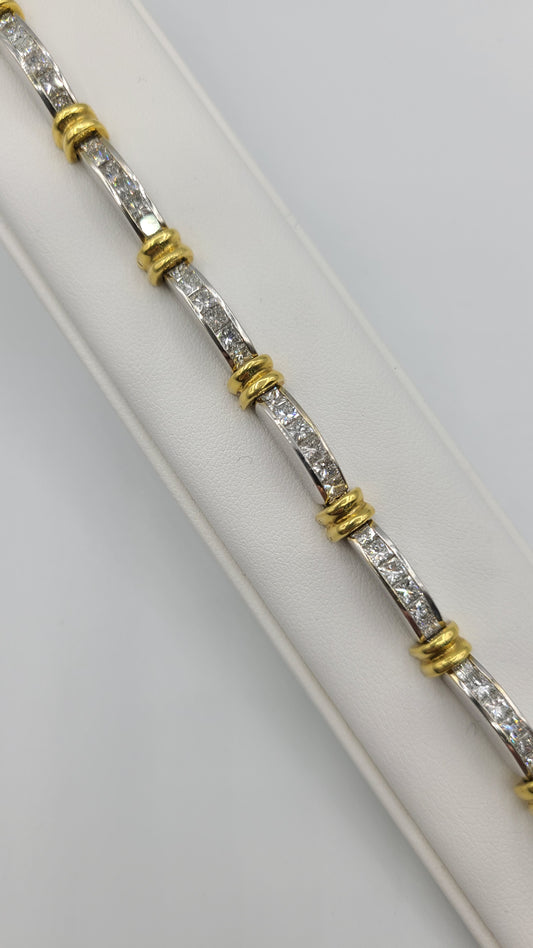 14k White and Yellow Gold Diamond Tennis Bracelet 6.65cttw.