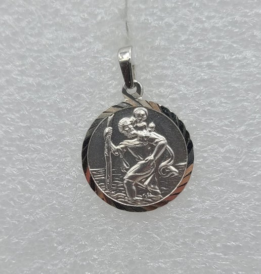 10K  White Gold Round St. Christopher