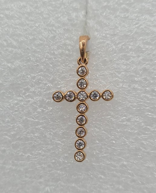 10k Pink Gold cz Cross