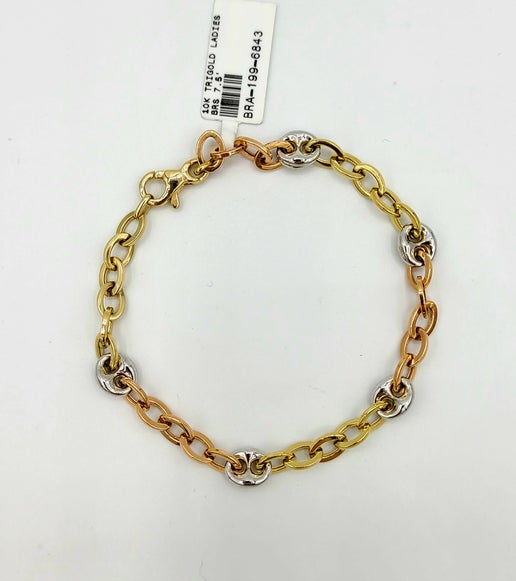 10k Tri-gold Design Bracelet 7.5"