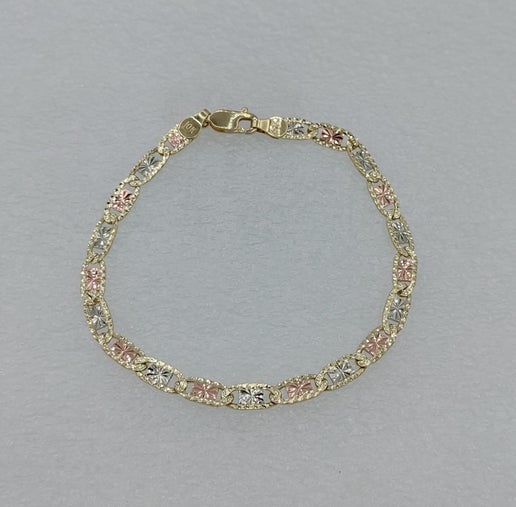 10k Tri-gold Diamond Cut Design Ladies Bracelet 8" 5mm