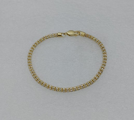 10k White and Yellow Gold Disco Ball Ladies Bracelet 8" 5.5mm