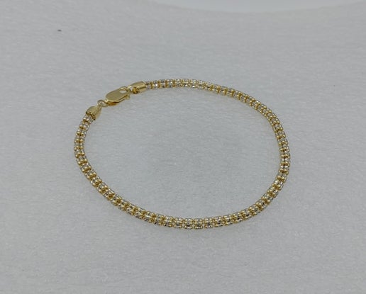 10k White and Yellow Gold Disco Balls Ladies Bracelet 8" 3.3mm