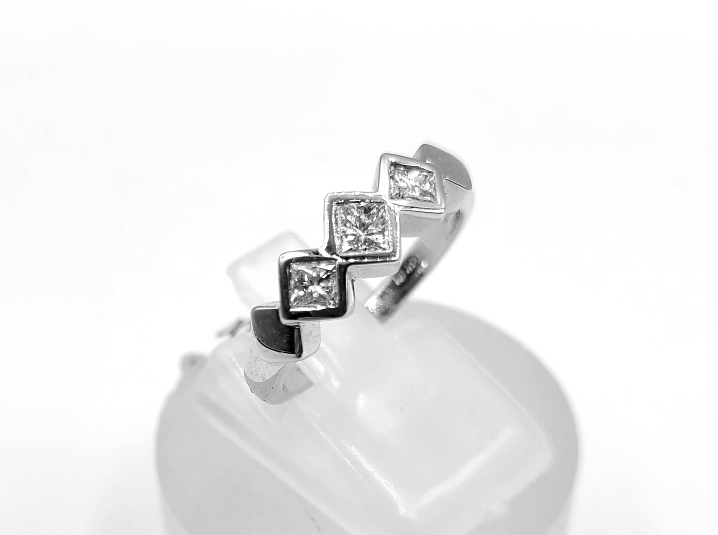 14k White Gold 3 Princess cut Diamonds = .55cttw Band