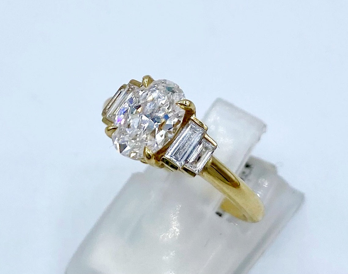 18k Yellow Gold Lab Grown Diamond Oval 1.11ct/B .33ctw Ring.