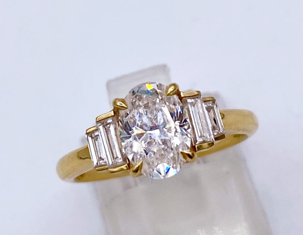 18k Yellow Gold Lab Grown Diamond Oval 1.11ct/B .33ctw Ring.