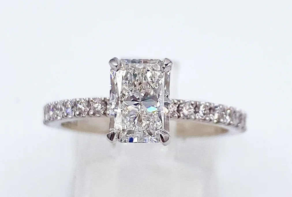 14k White Lab Diamond Radiant cut 2.02ct