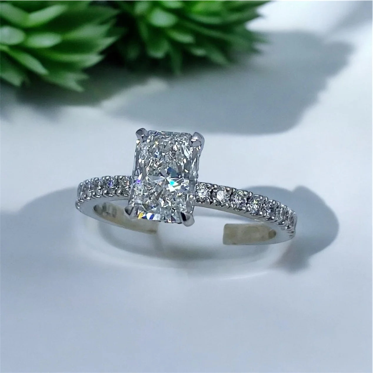 14k White Lab Diamond Radiant cut 2.02ct