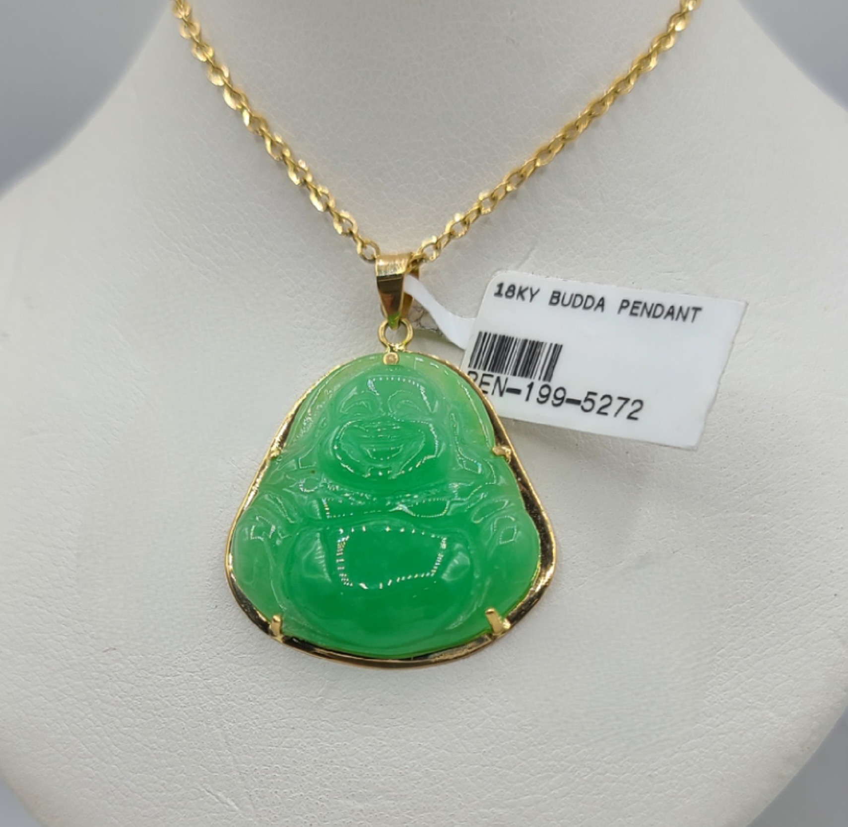 Laughing Buddha Crystal Pendant Necklace (Jade) :: Feng Shui Crystals